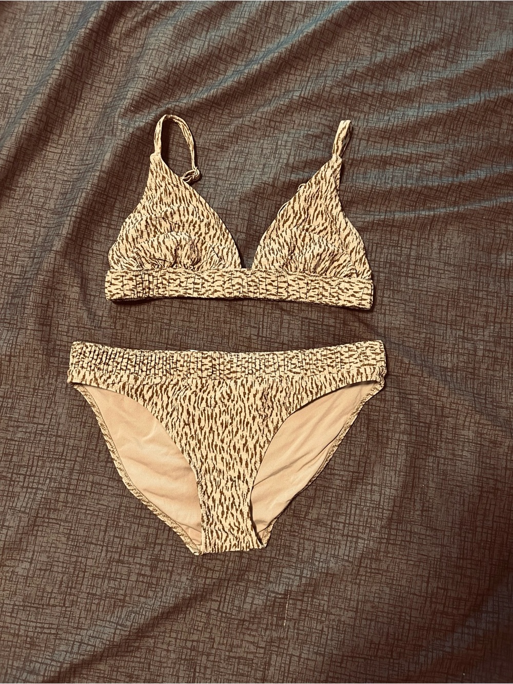 Women's Printed Triangle Bikini Set in Beige (M/L)
